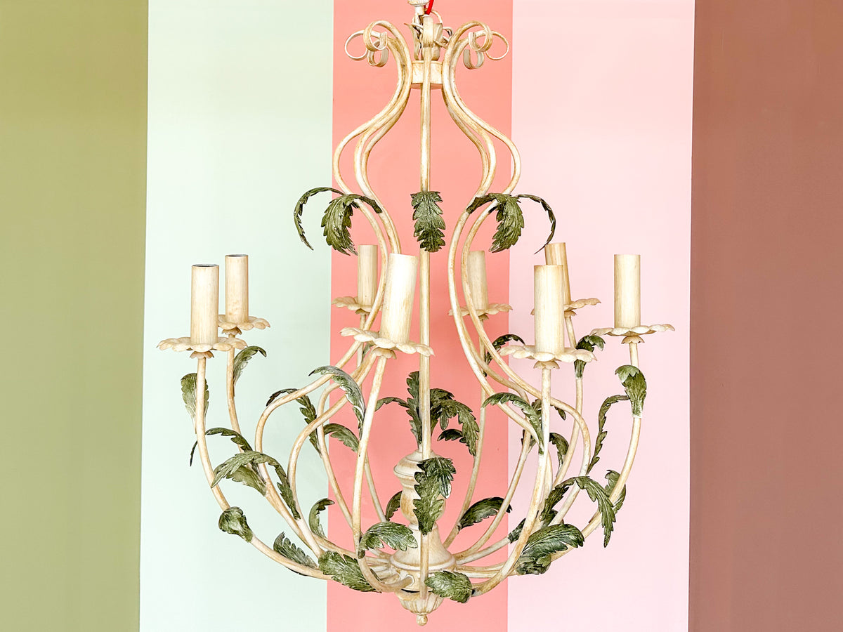 Italian Tole Spring Leaf Chandelier