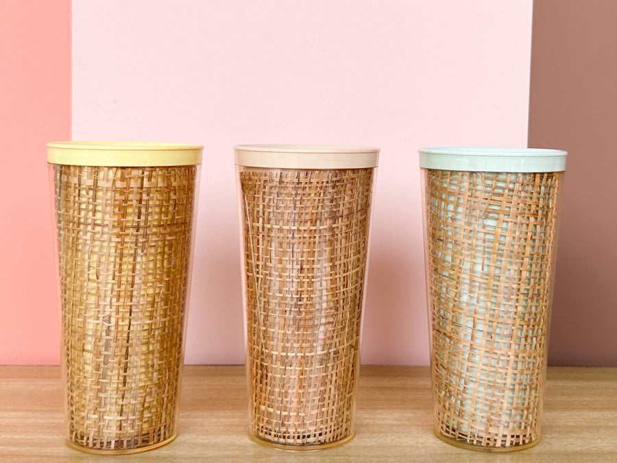 Set of Six Cute Rattan Tumblers
