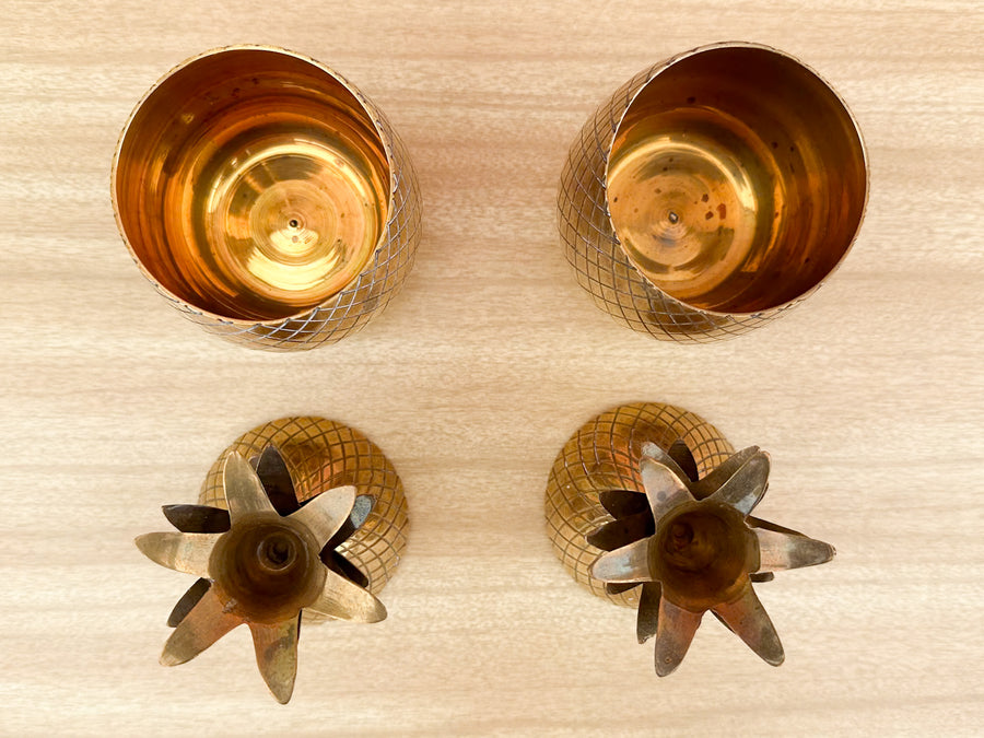 Pair of Brass Pineapple Candle Holders