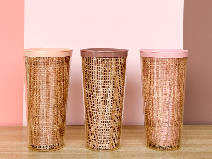 Set of Six Cute Rattan Tumblers