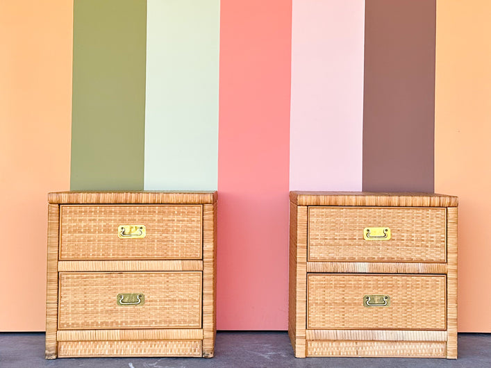Pair of Dixie Rattan Nightstands