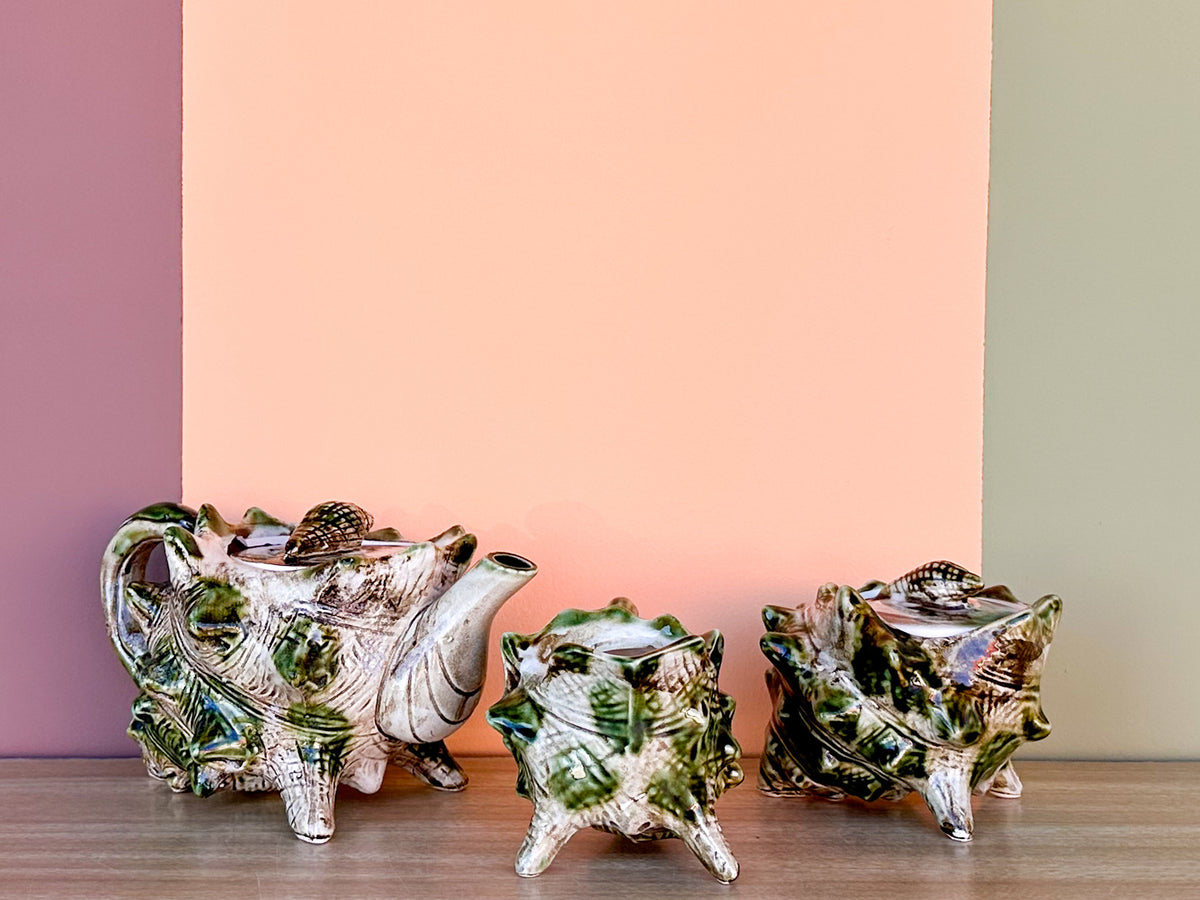 Old Florida Conch Teapot, Creamer, and Sugar Set