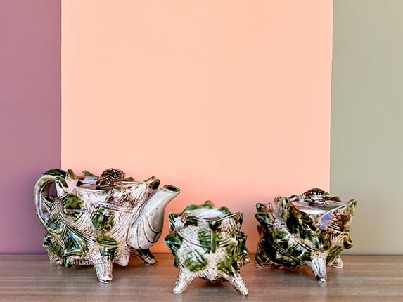 Old Florida Conch Teapot, Creamer, and Sugar Set