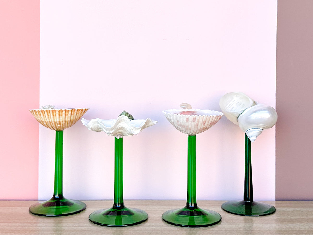 Set of Four Green Stem Shell Coupes