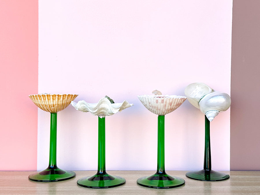 Set of Four Green Stem Shell Coupes