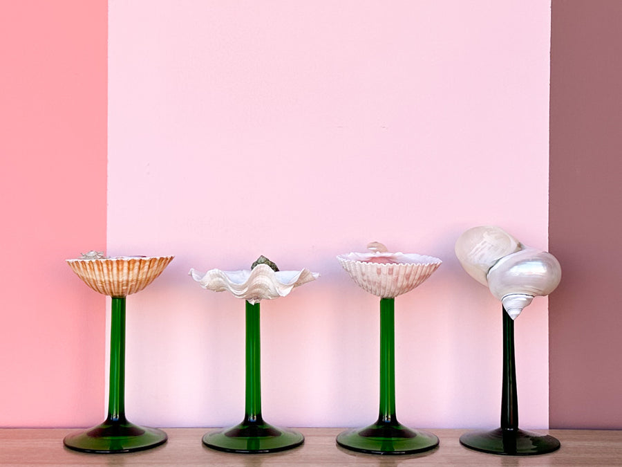 Set of Four Green Stem Shell Coupes