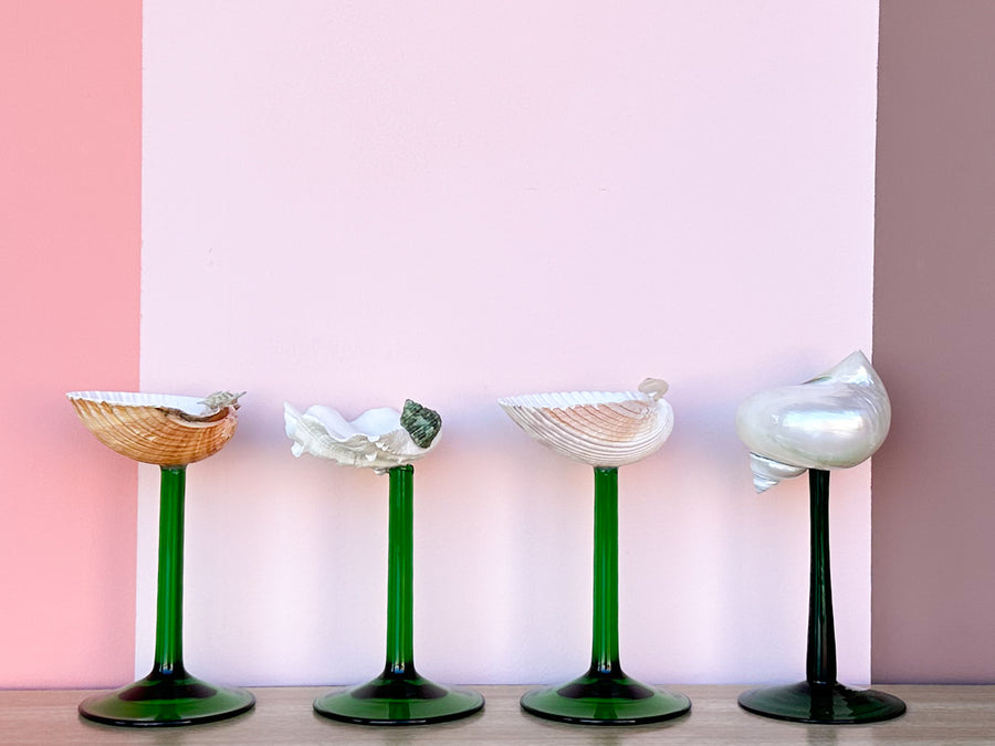 Set of Four Green Stem Shell Coupes