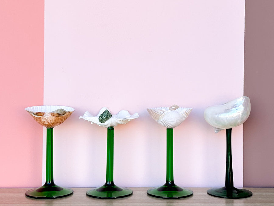 Set of Four Green Stem Shell Coupes
