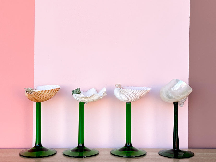 Set of Four Green Stem Shell Coupes