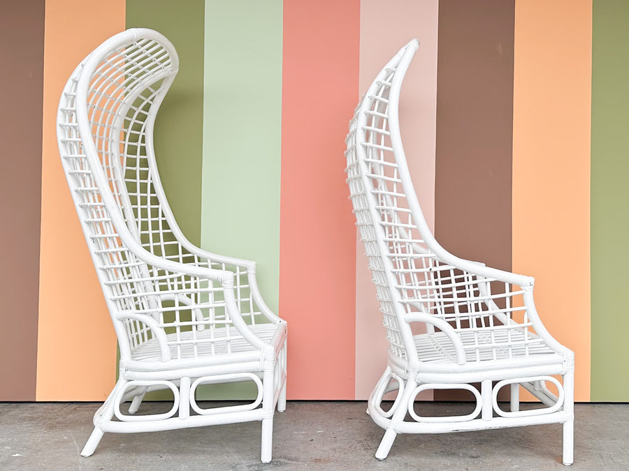 Pair of Fab Hooded Rattan Chairs