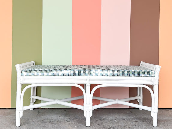 Pretty Painted Rattan Bench