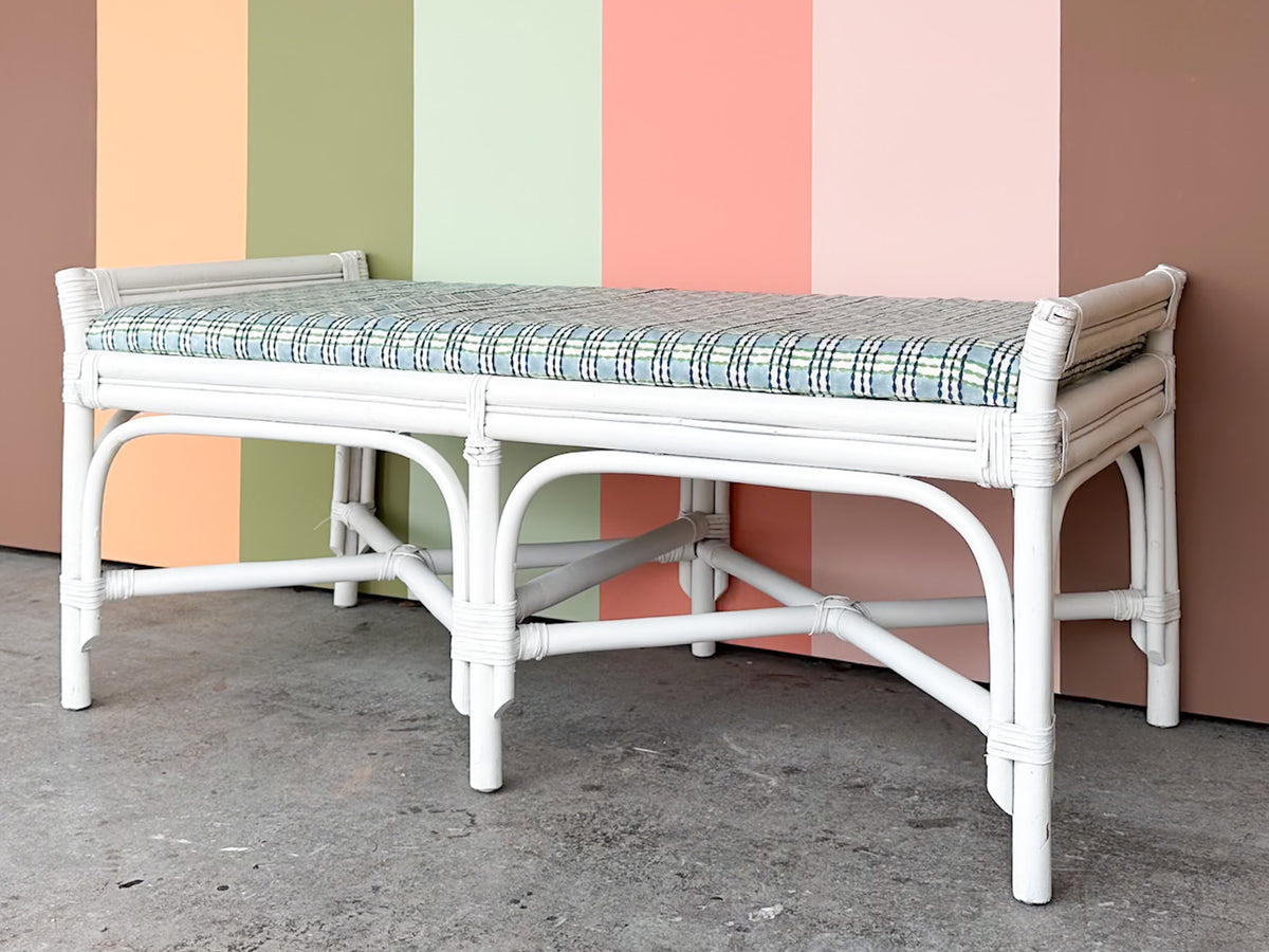 Pretty Painted Rattan Bench
