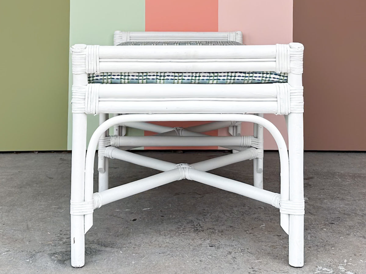 Pretty Painted Rattan Bench