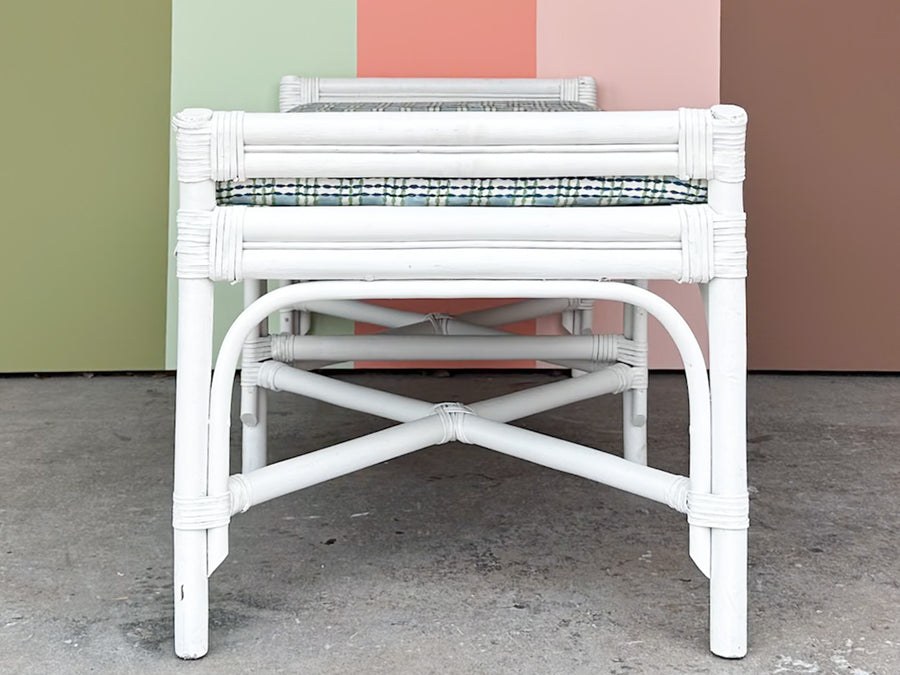 Pretty Painted Rattan Bench