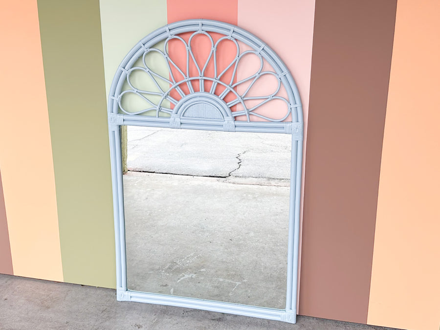 Newly Painted Coastal Style Rattan Sunburst Mirror