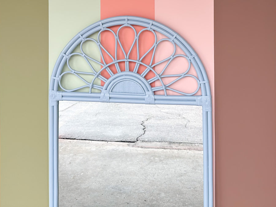 Newly Painted Coastal Style Rattan Sunburst Mirror