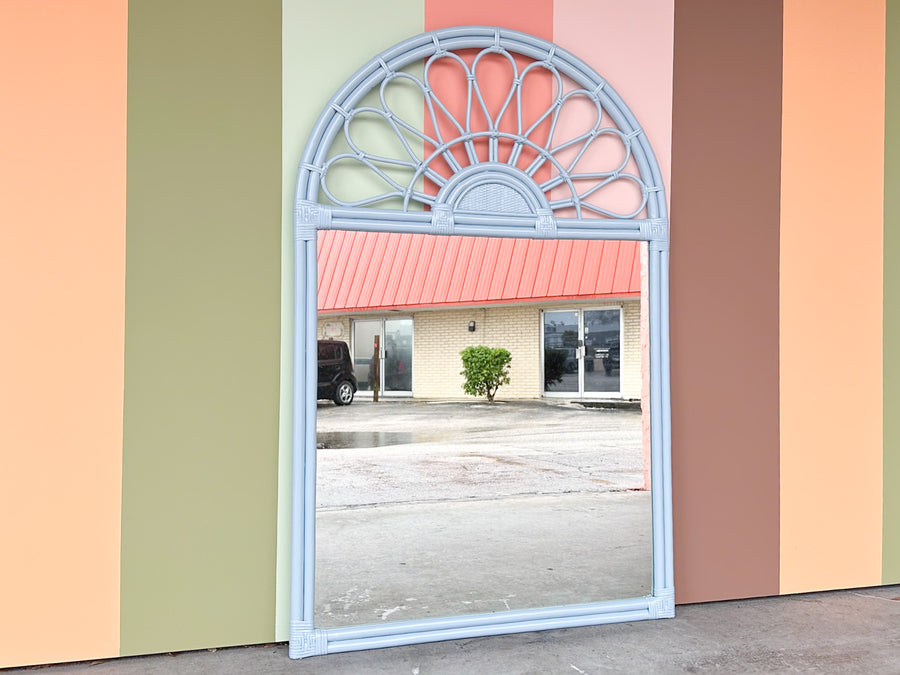 Newly Painted Coastal Style Rattan Sunburst Mirror
