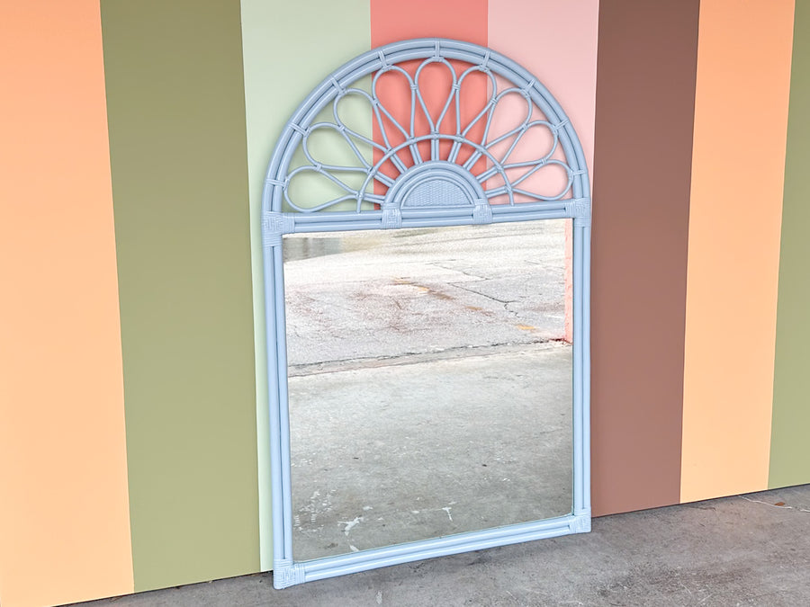 Newly Painted Coastal Style Rattan Sunburst Mirror