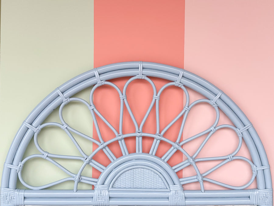 Newly Painted Coastal Style Rattan Sunburst Mirror