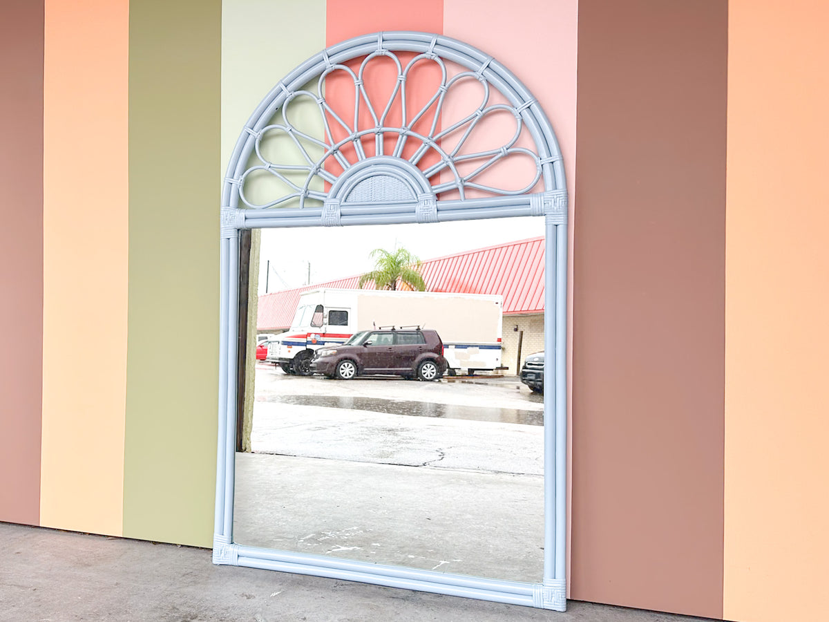 Newly Painted Coastal Style Rattan Sunburst Mirror