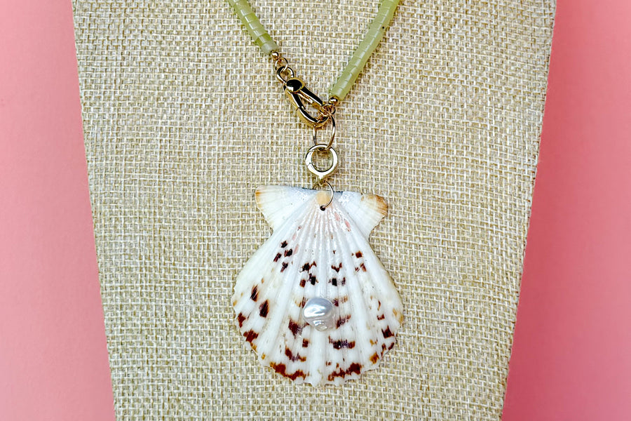 Palm Beach Regency's Citron Jade Gemstone and Shell Necklace