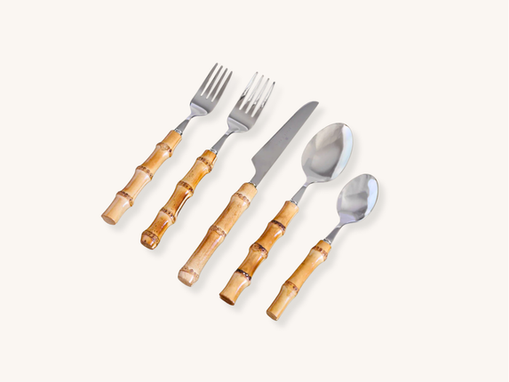 Set of Five Bamboo Stainless Flatware