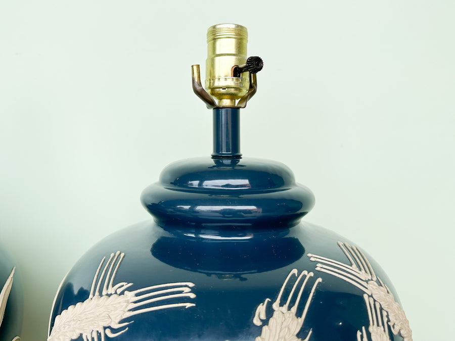 Pair of Sheaf of Wheat Navy Icing Lamps