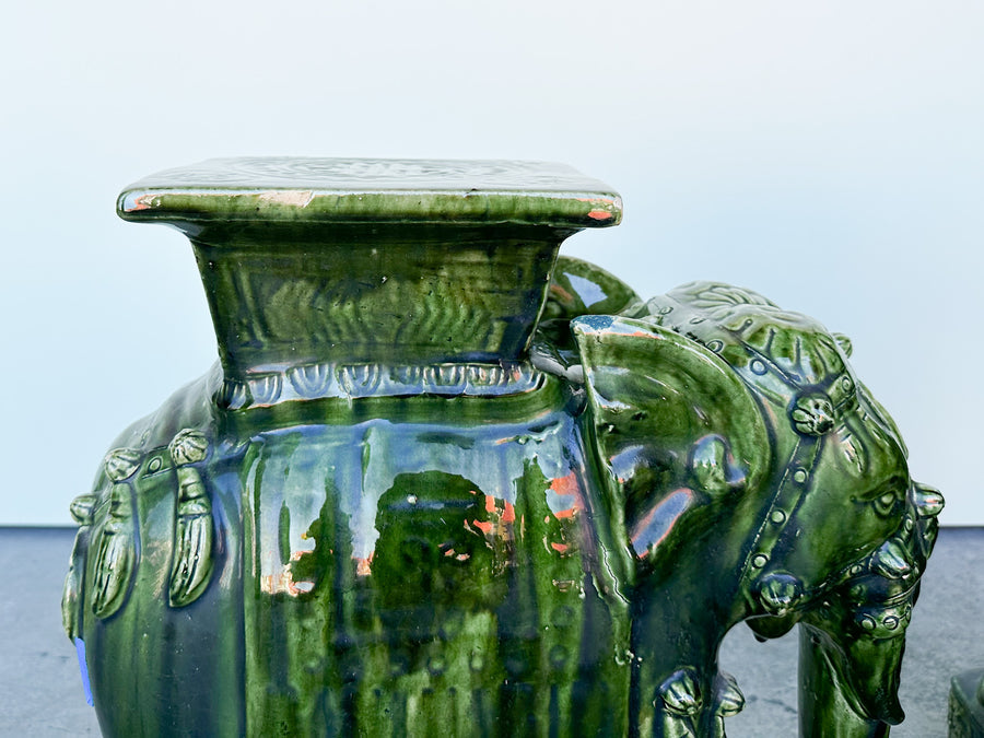 Pair of Terracotta Emerald Green Elephant Garden Seats