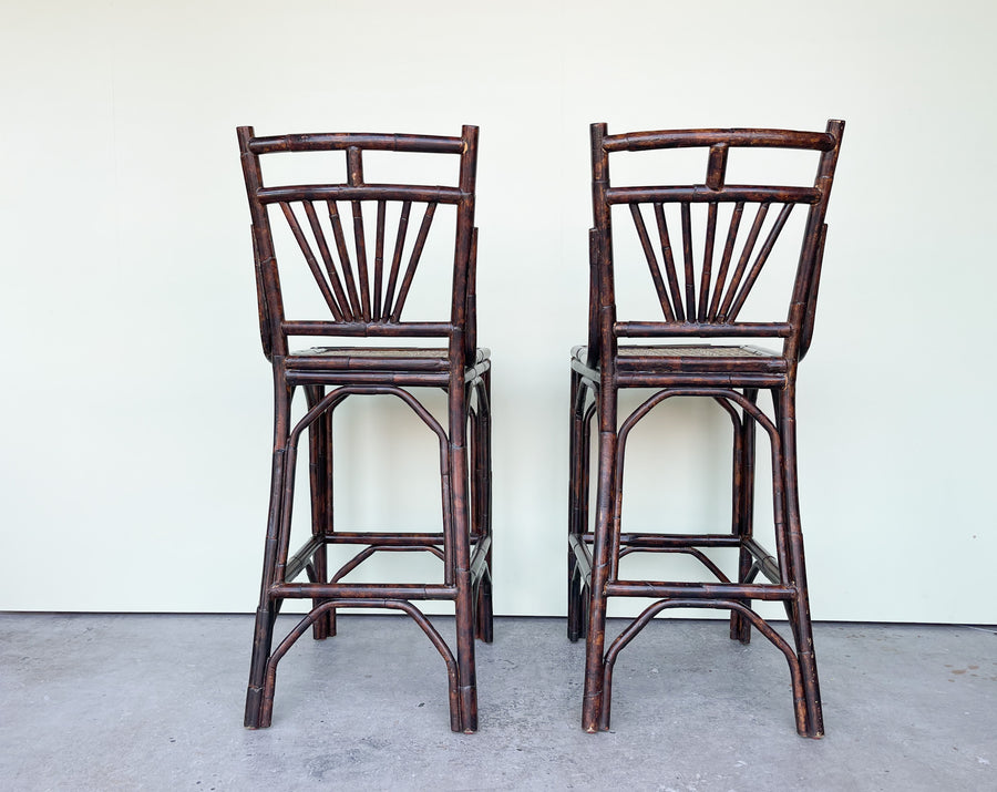 Pair of Tortoiseshell Rattan Bar Stools