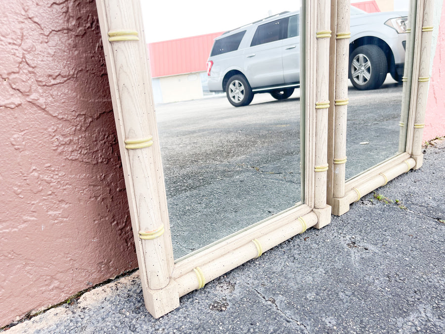 Pair of Greek Key Faux Bamboo Mirrors