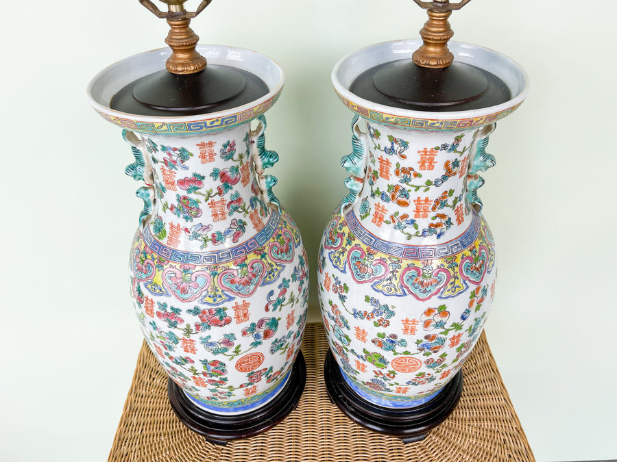 Pair of Colorful Asian Inspired Lamps