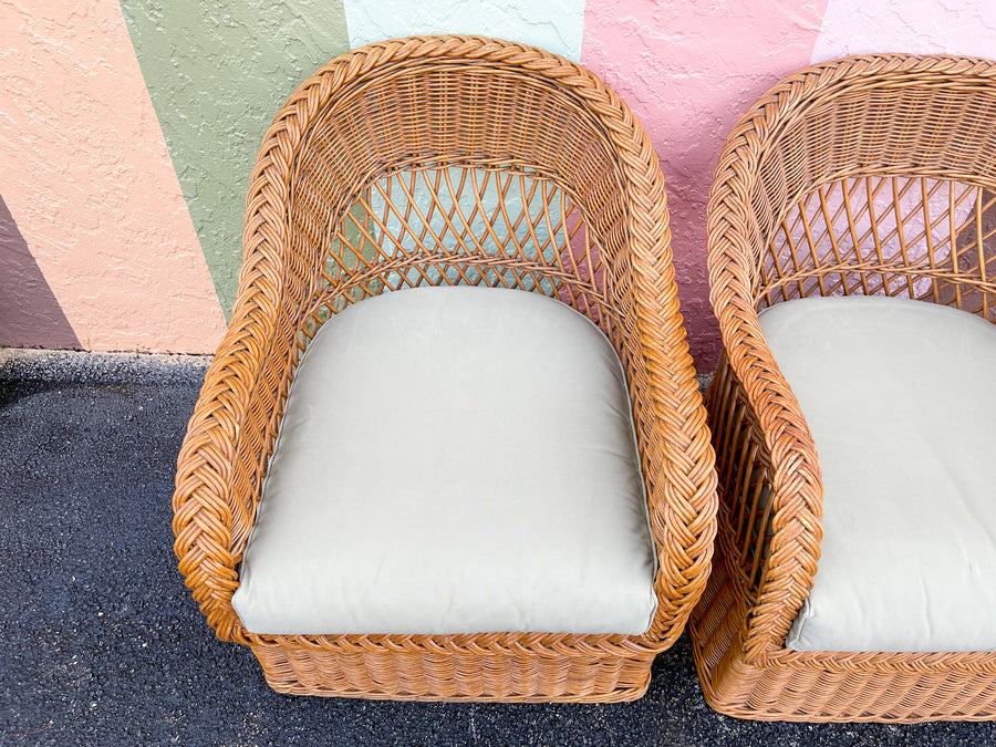 Pair of Braided Rattan Lounge Chairs
