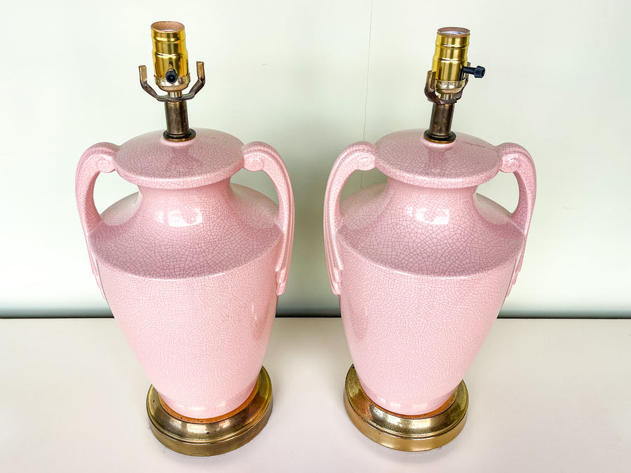 Pair of Pink Chic Crackle Lamps