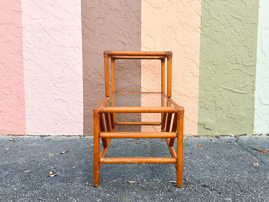 Handsome Two Tier Rattan Side Table
