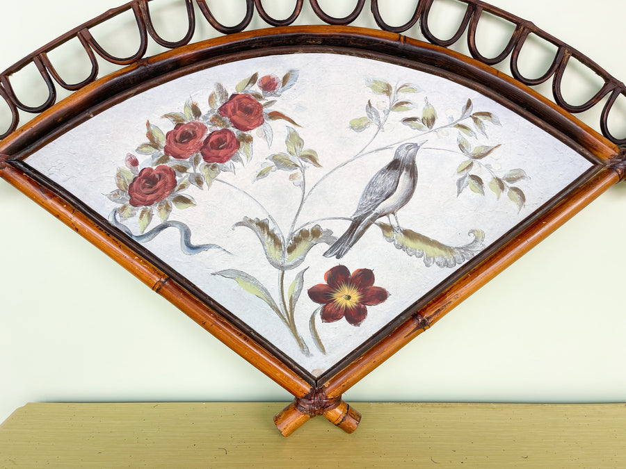 Pair of Hand Painted Rattan Fans