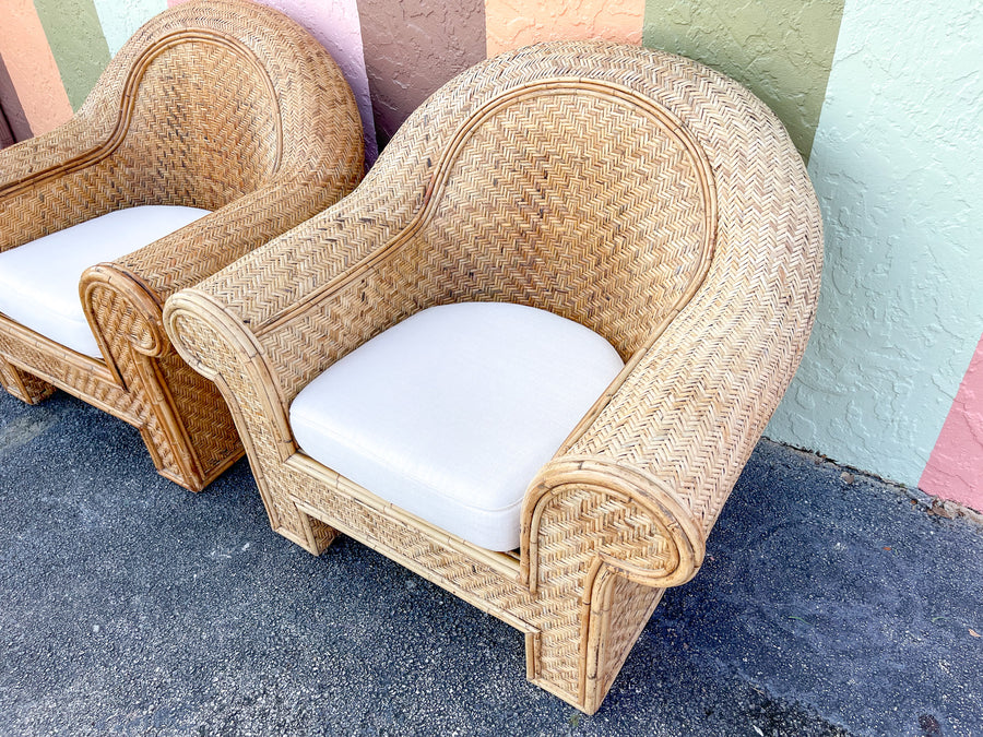 Pair of Ralph Lauren Rattan Lounge Chairs