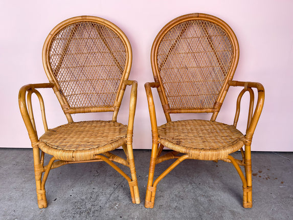 Pair of Rattan Balloon Back Chairs