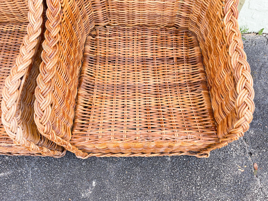 Pair of Braided Rattan Lounge Chairs