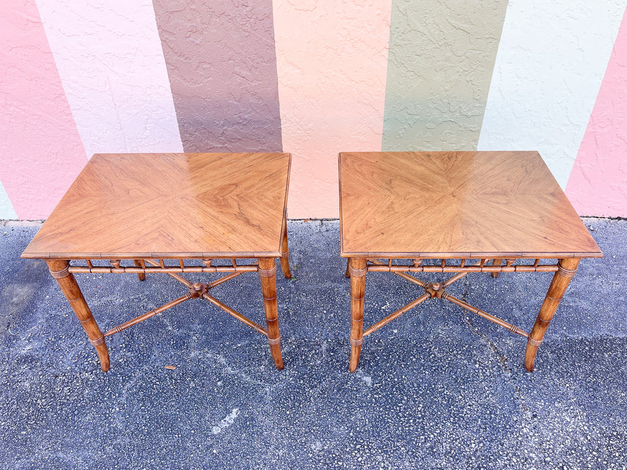 Pair of Thomasville Faux Bamboo Side Tables