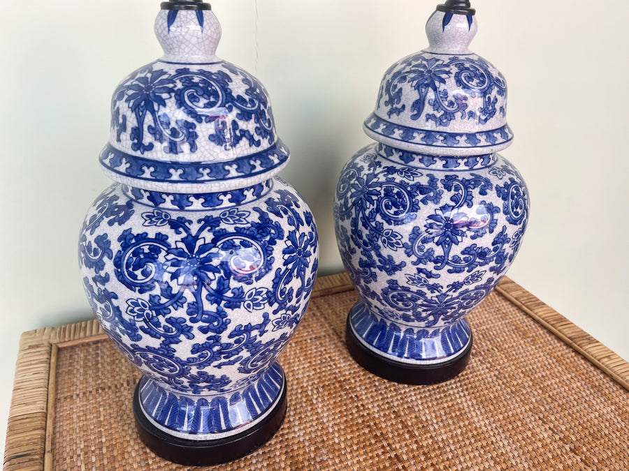 Pair of Blue and White Ginger Jar Lamps