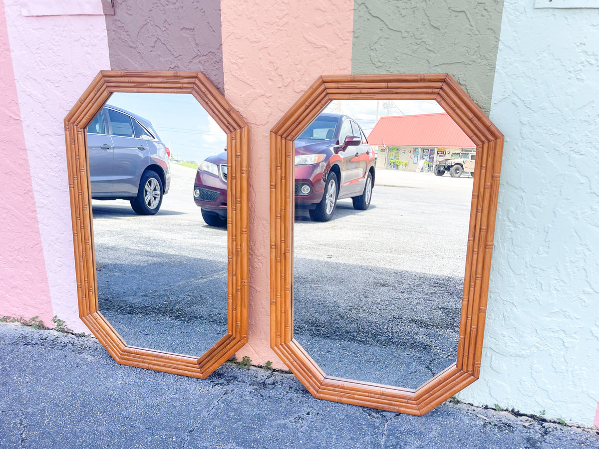 Pair of Natural Faux Bamboo Mirrors