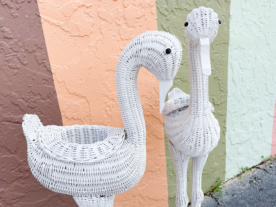 Pair of Fab Wicker Flamingo Planters