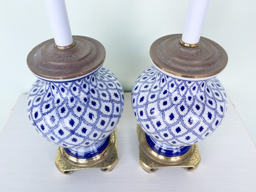 Pair of Cute Blue and White Lamps