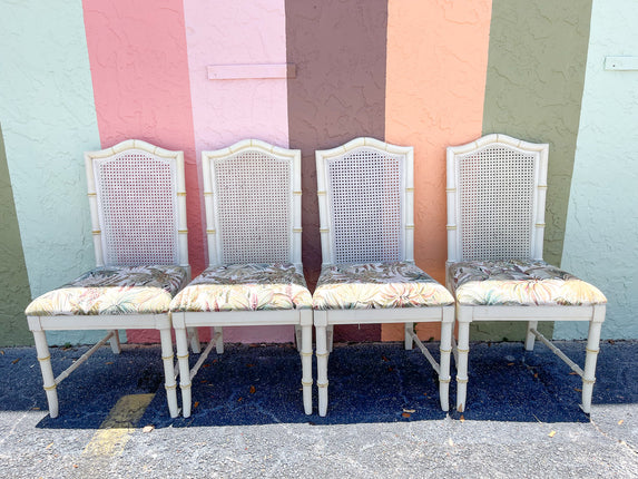 Set of Four Faux Bamboo Cane Chairs