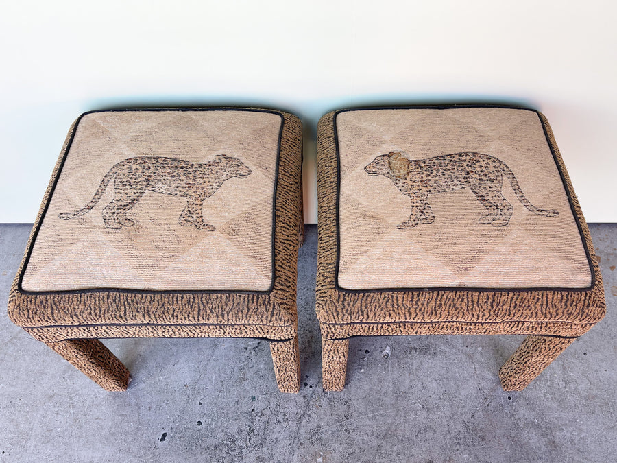 Pair of Upholstered Animal Print Stools