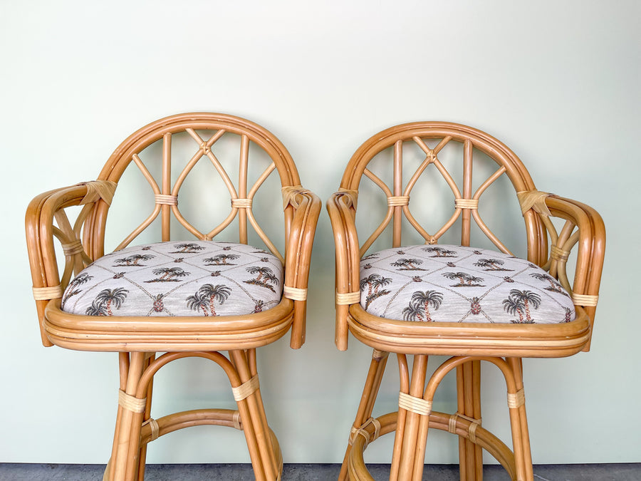 Pair of Coastal Rattan Bar Stools
