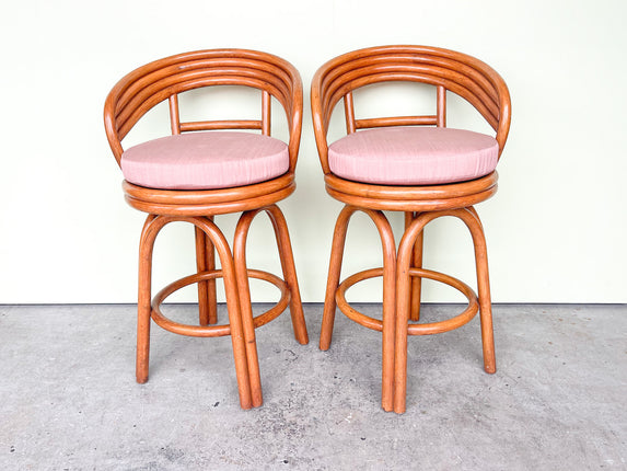 Pair of Rattan Barrel Counter Stools