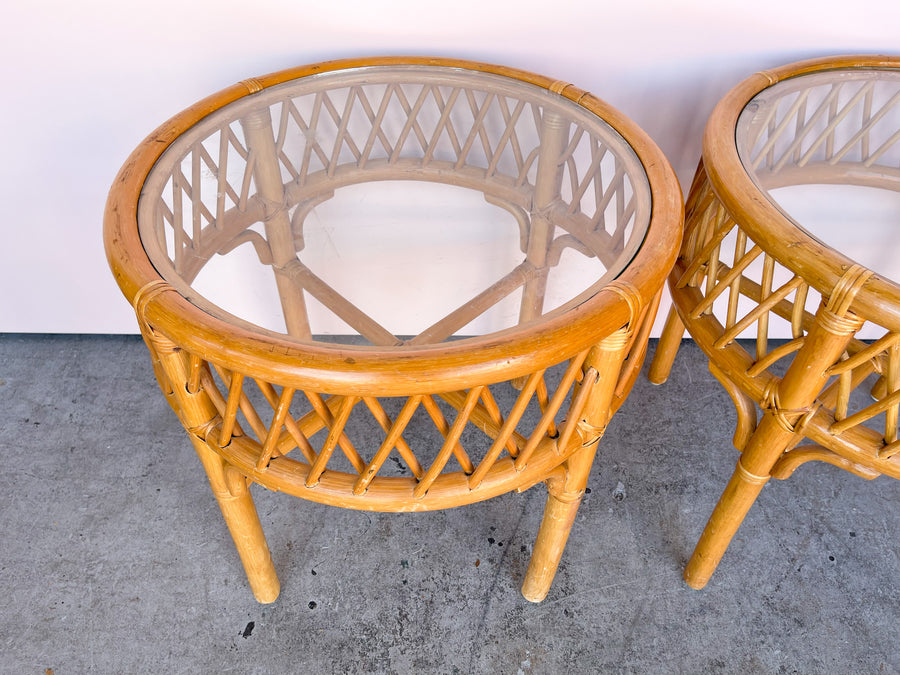 Pair of Ficks Reed Rattan Side Tables
