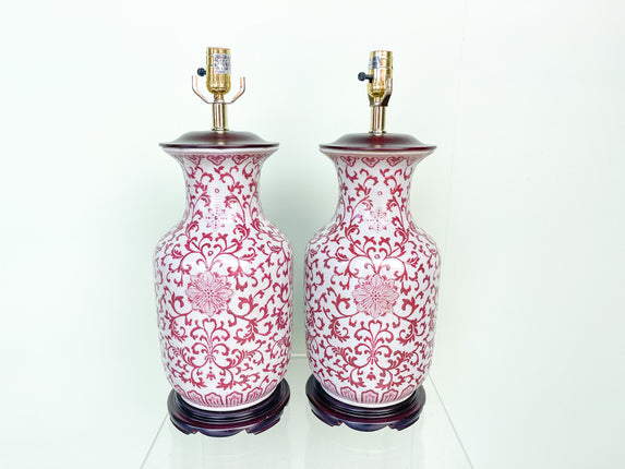 Pair of Rose Ceramic Lamps