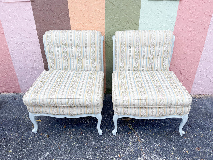 Pair of Granny Chic Upholstered Slipper Chairs